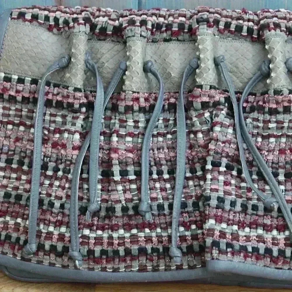 Set of 2 1980s Vintage Bohemian Purses Clutch Patchwork Fringe Fibers Crossbody